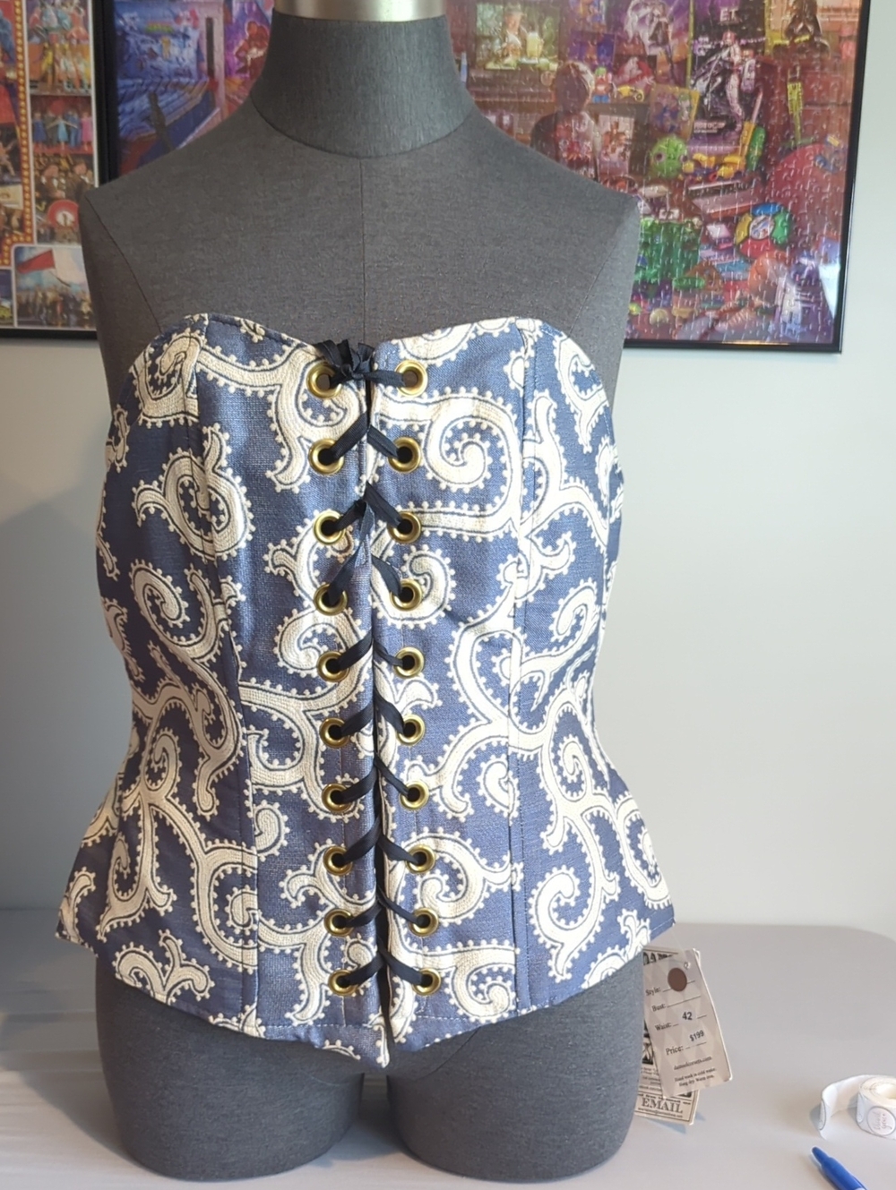 Aurora Paisley Damsel In This Dress Corset Blue and Cream